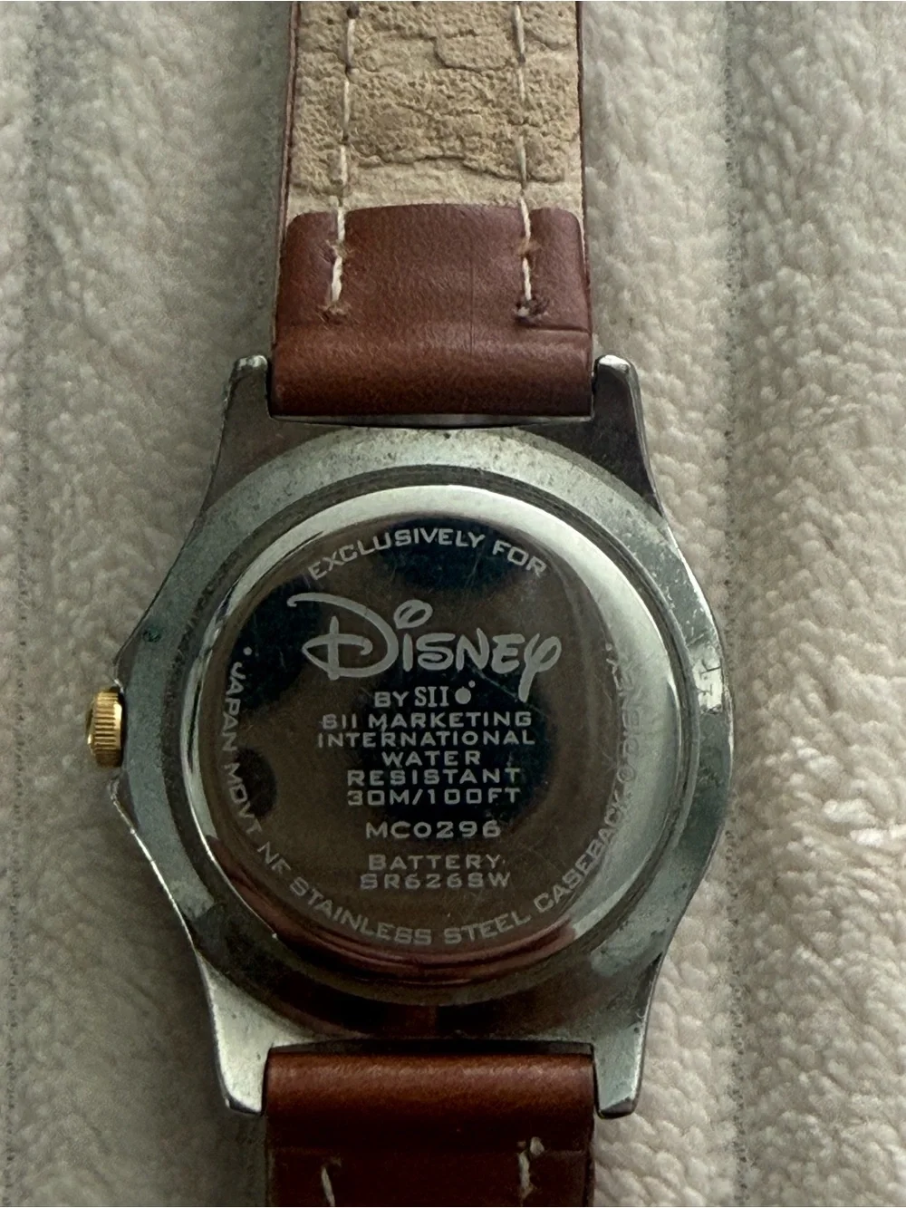 Vintage Disney Mickey Mouse Wristwatch With Brown Leather Band #MC0296